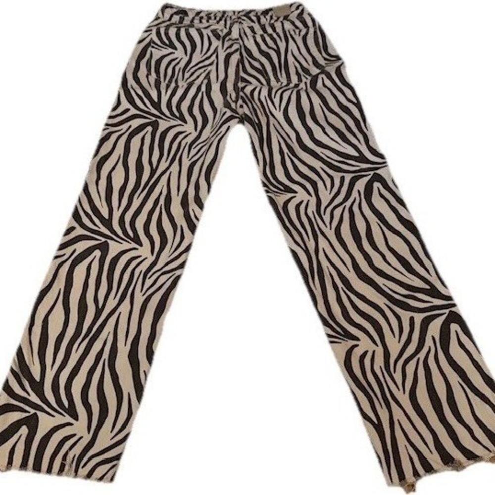 Zara Black & Cream Zebra-Print Wide Leg Jeans